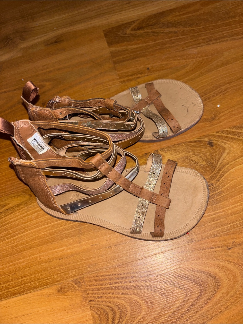 OshKosh B'gosh Brown Sandals with Gold Glitter Straps